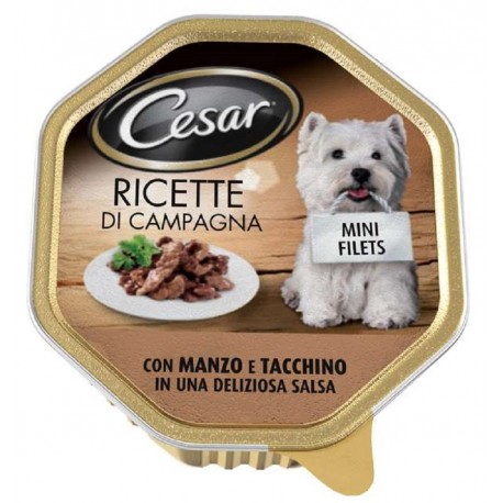 Cesar Ricette di Campagna con Manzo e Tacchino in Salsa Cibo per Cane