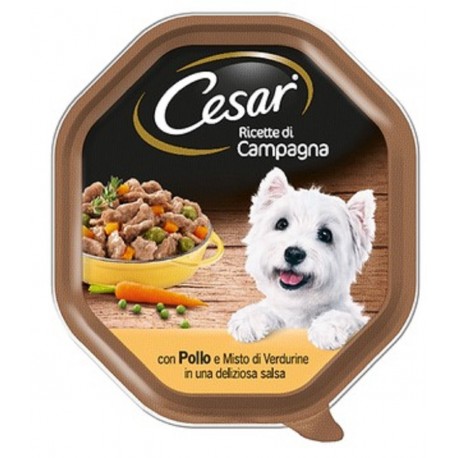 Cesar Ricette di Campagna con Pollo e Misto di Verdurine in Salsa Cibo per Cane